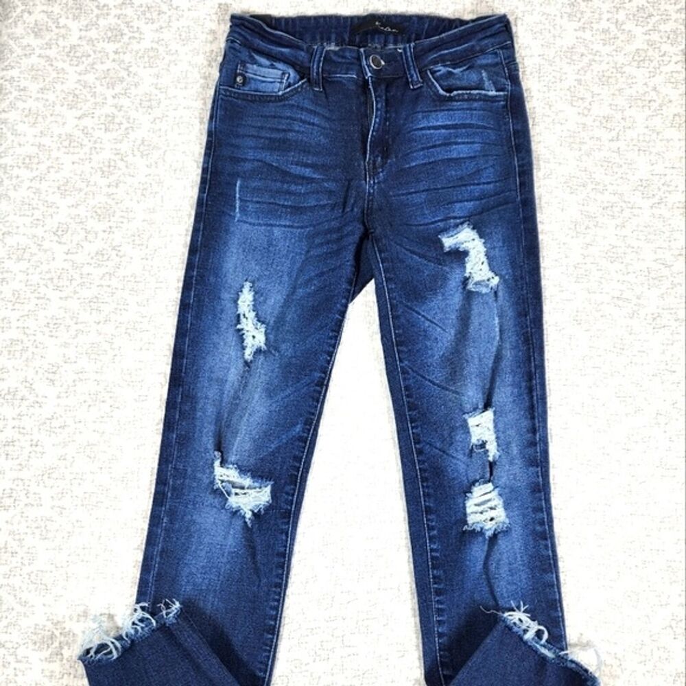 KanCan Dark Wash Distressed Raw Edge Cut# J-304 Jeans Size 26
